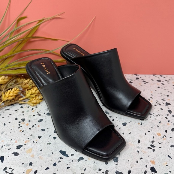 FRAME Black Leather Wedge Women’s Slide Mules Sandals Sz 38.5 - Picture 10 of 11